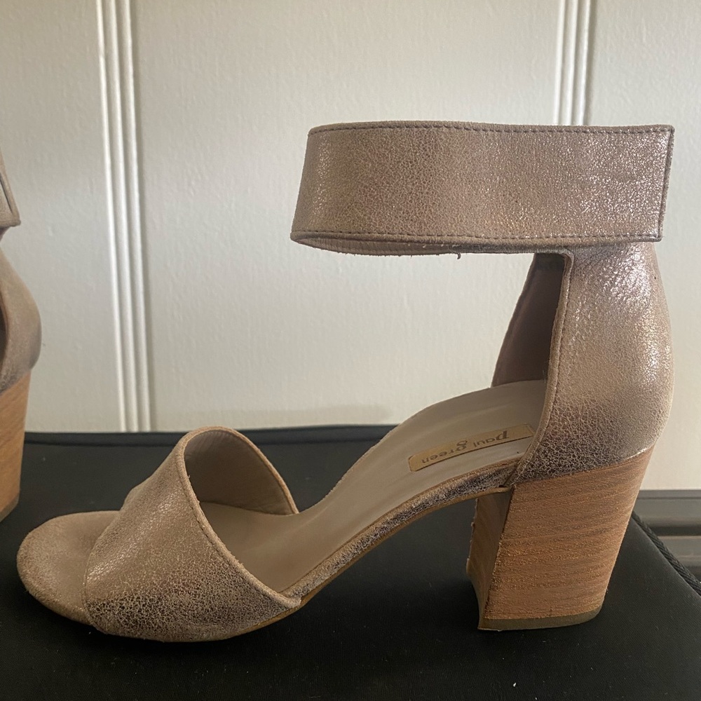 Paul Green Velcro Heeled Sandals, Metallic Smoke, Size 7